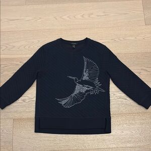 Banana Republic Blue and White Crew Neck Sweater with Elegant Bird Design